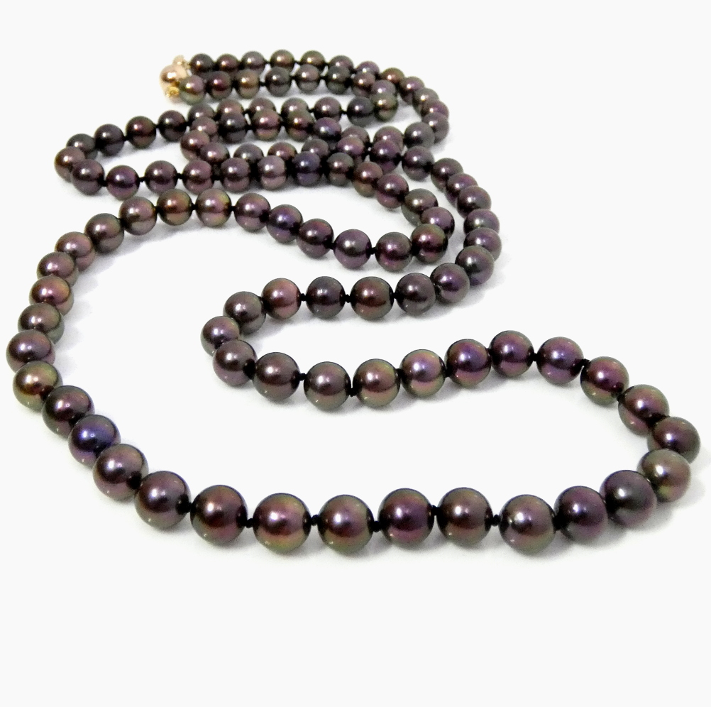 Black/Brown/Aubergine Long Akoya Pearls Necklace